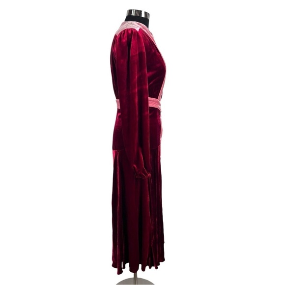 RAQUEL DINIZ EVA RUBY ROSE QUARTZ VELVET LONG SLEEVE CUTOUT A LINE MIDI DRESS - Picture 6 of 14